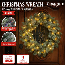 61CM Snow-Flocked Christmas Wreath with 50 LED Lights