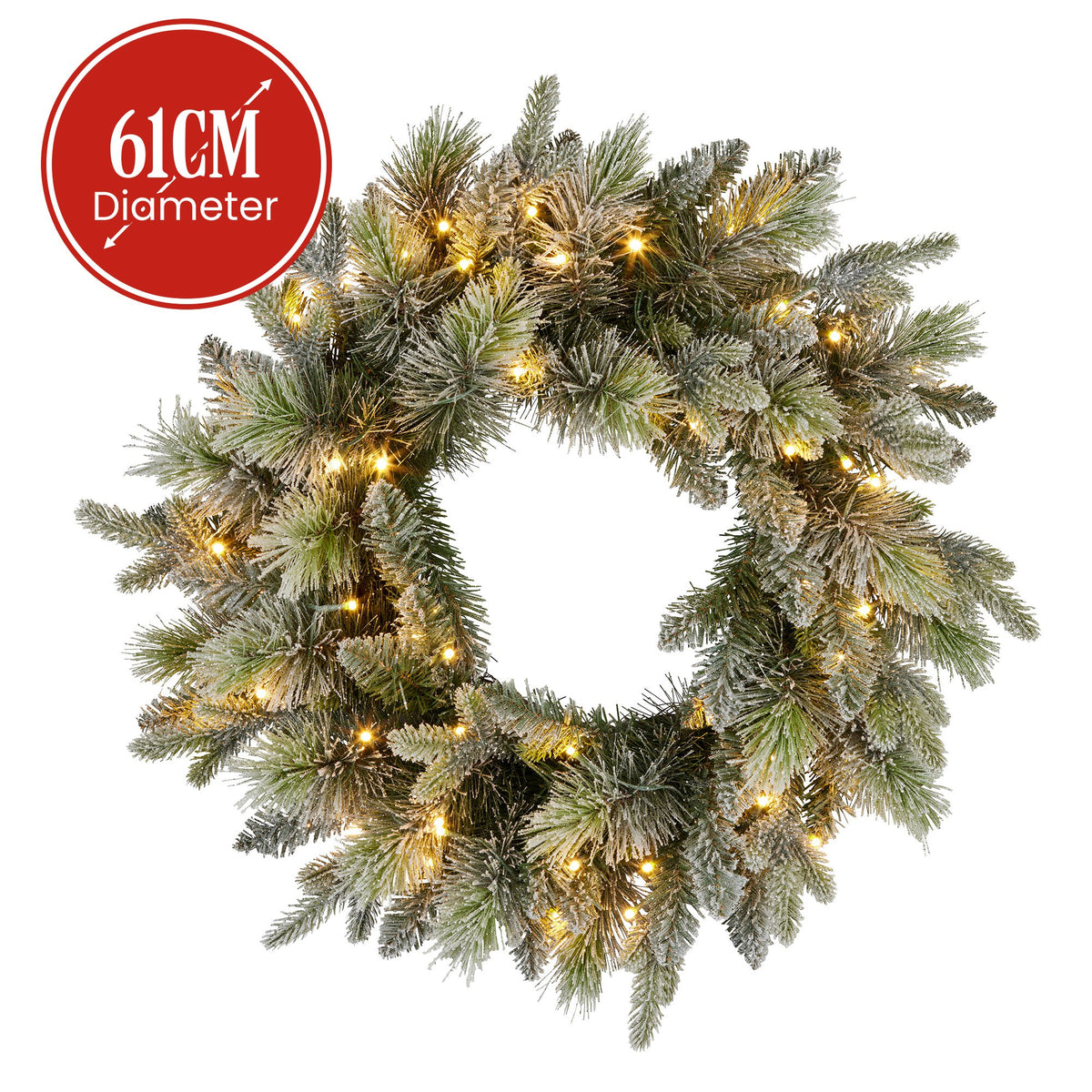 61CM Snow-Flocked Christmas Wreath with 50 LED Lights
