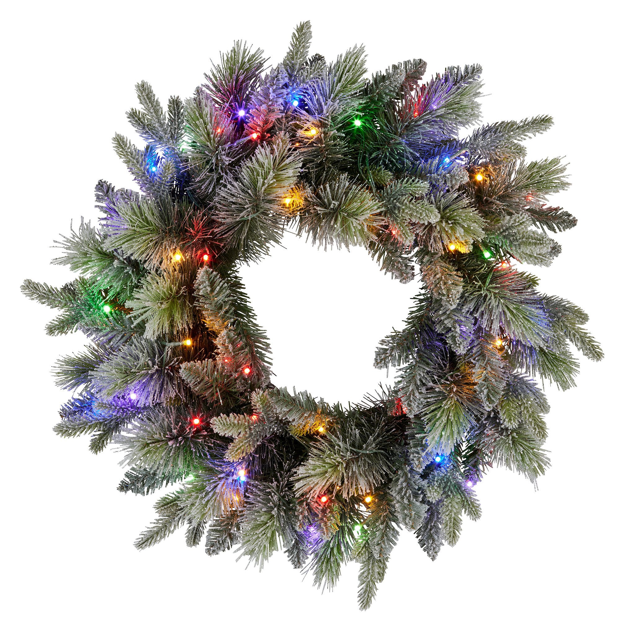 61cm Pre-Lit Snowy Christmas Wreath – 160 Tips, 50 LED Multi Function