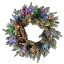 61cm Pre-Lit Snowy Christmas Wreath – 160 Tips, 50 LED Multi Function