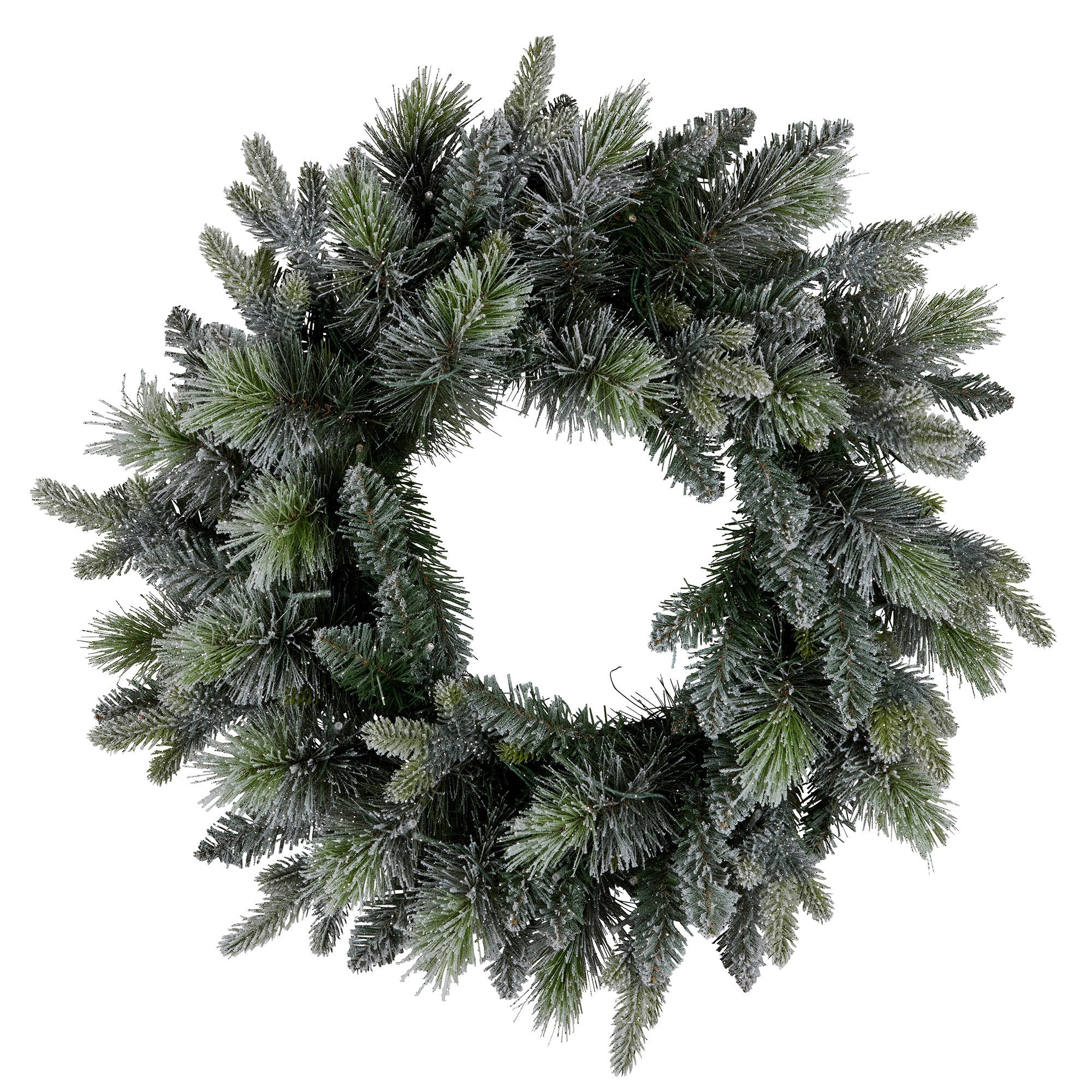 61cm Pre-Lit Snowy Christmas Wreath – 160 Tips, 50 LED Multi Function