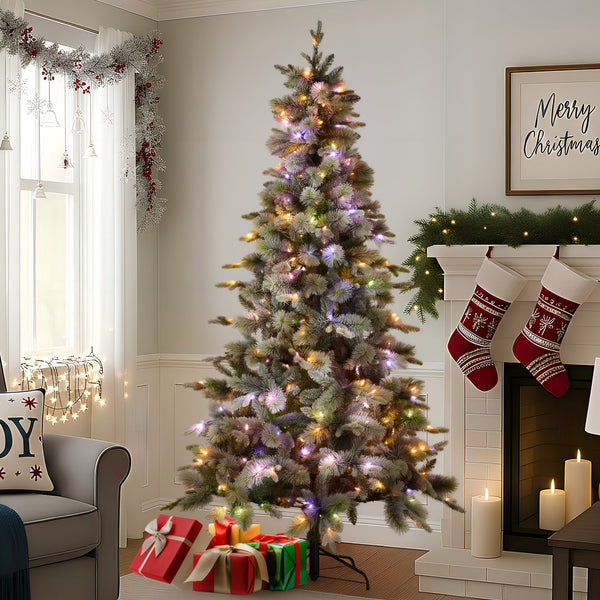 7.5FT Snowy Stamford Spruce Christmas Tree – 2344 Tips, 550 Multi-Function LED Lights