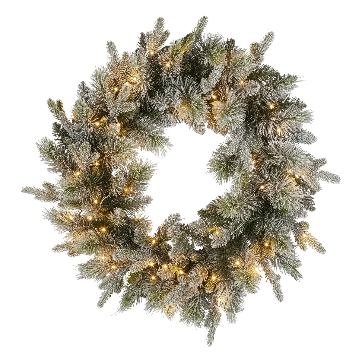 76cm Pre-Lit Snowy Christmas Wreath – 238 Tips, 50 LED Multi Function