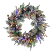 76cm Pre-Lit Snowy Christmas Wreath – 238 Tips, 50 LED Multi Function