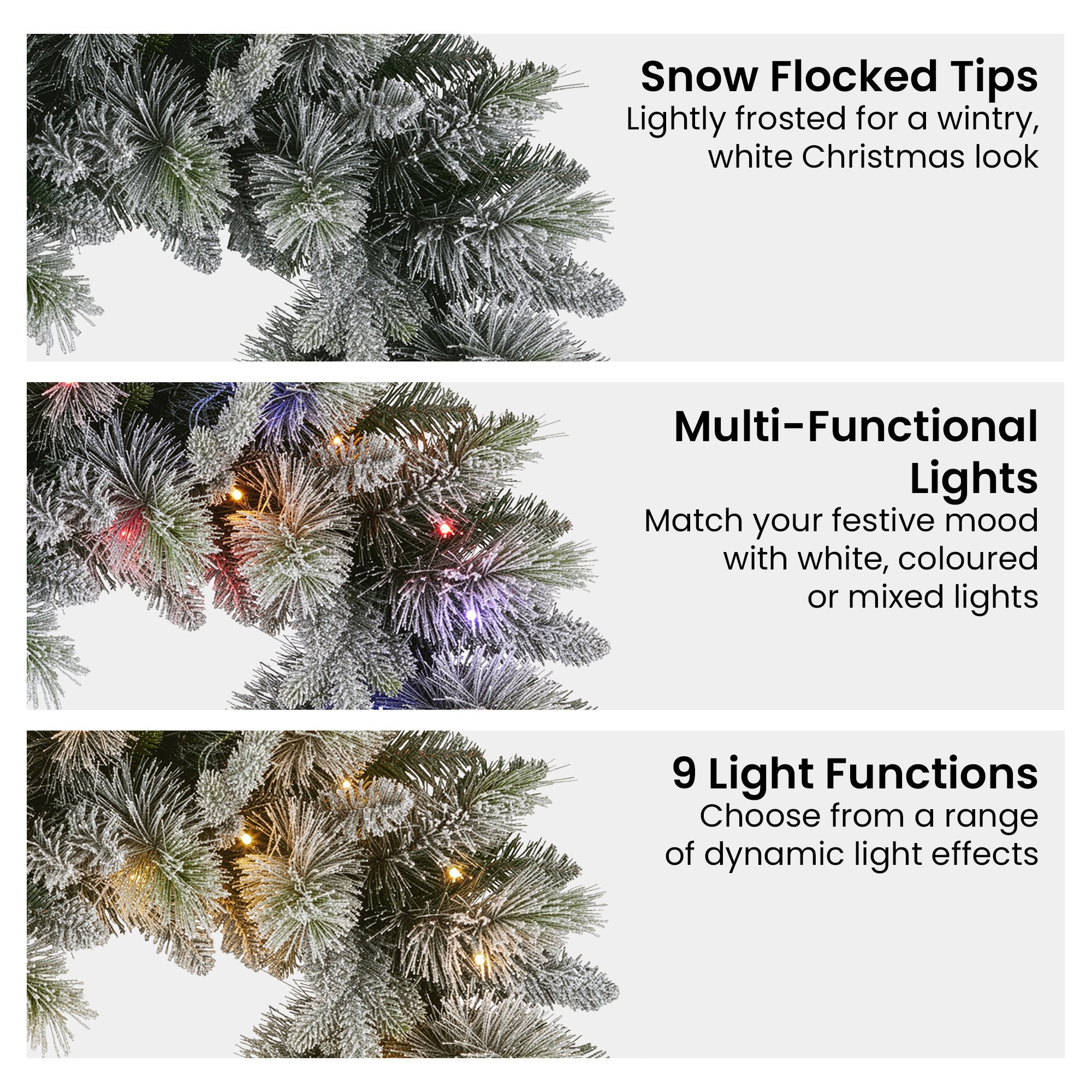 76cm Pre-Lit Snowy Christmas Wreath – 238 Tips, 50 LED Multi Function