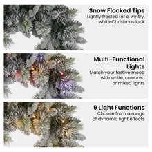 76cm Pre-Lit Snowy Christmas Wreath – 238 Tips, 50 LED Multi Function