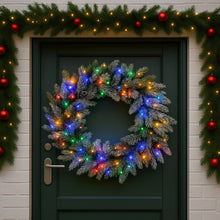 76cm Pre-Lit Snowy Christmas Wreath – 238 Tips, 50 LED Multi Function