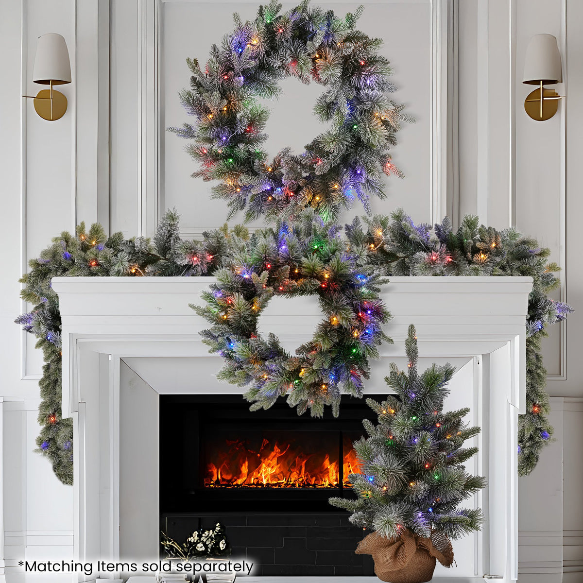 76CM Snow-Flocked Christmas Wreath with 50 LED Lights