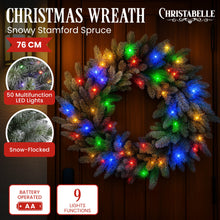 76CM Snow-Flocked Christmas Wreath with 50 LED Lights