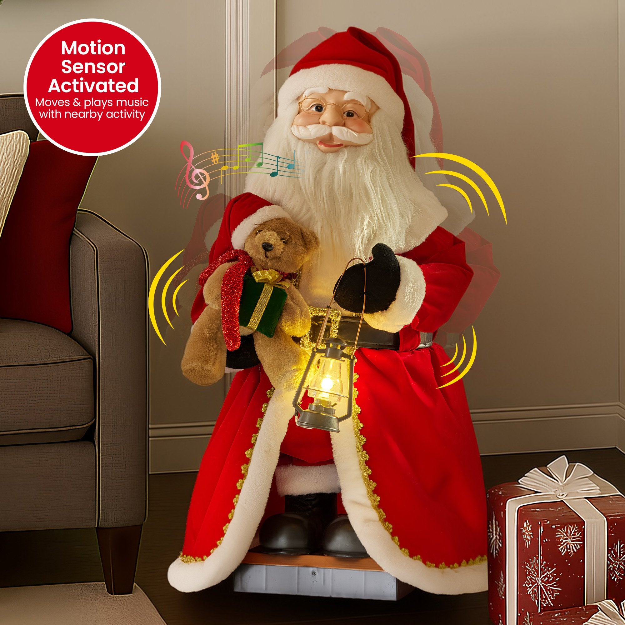 3.6FT Animated Musical Santa Christmas Decoration – LED Lantern