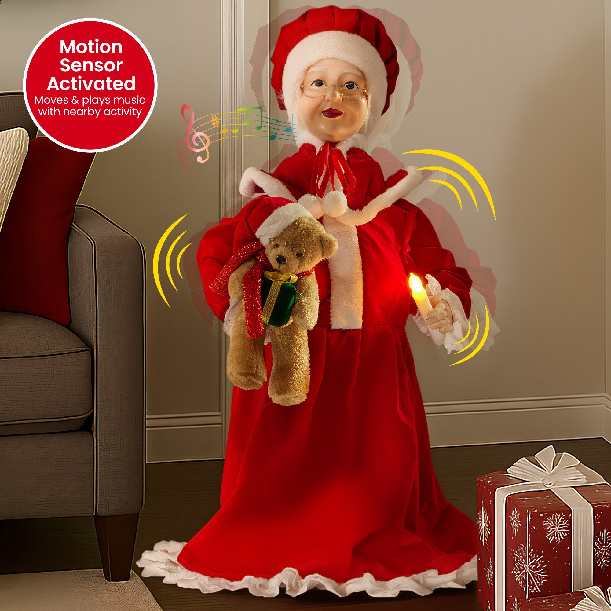 3.6FT Animated Musical Mrs Claus Christmas Decoration – LED Candle