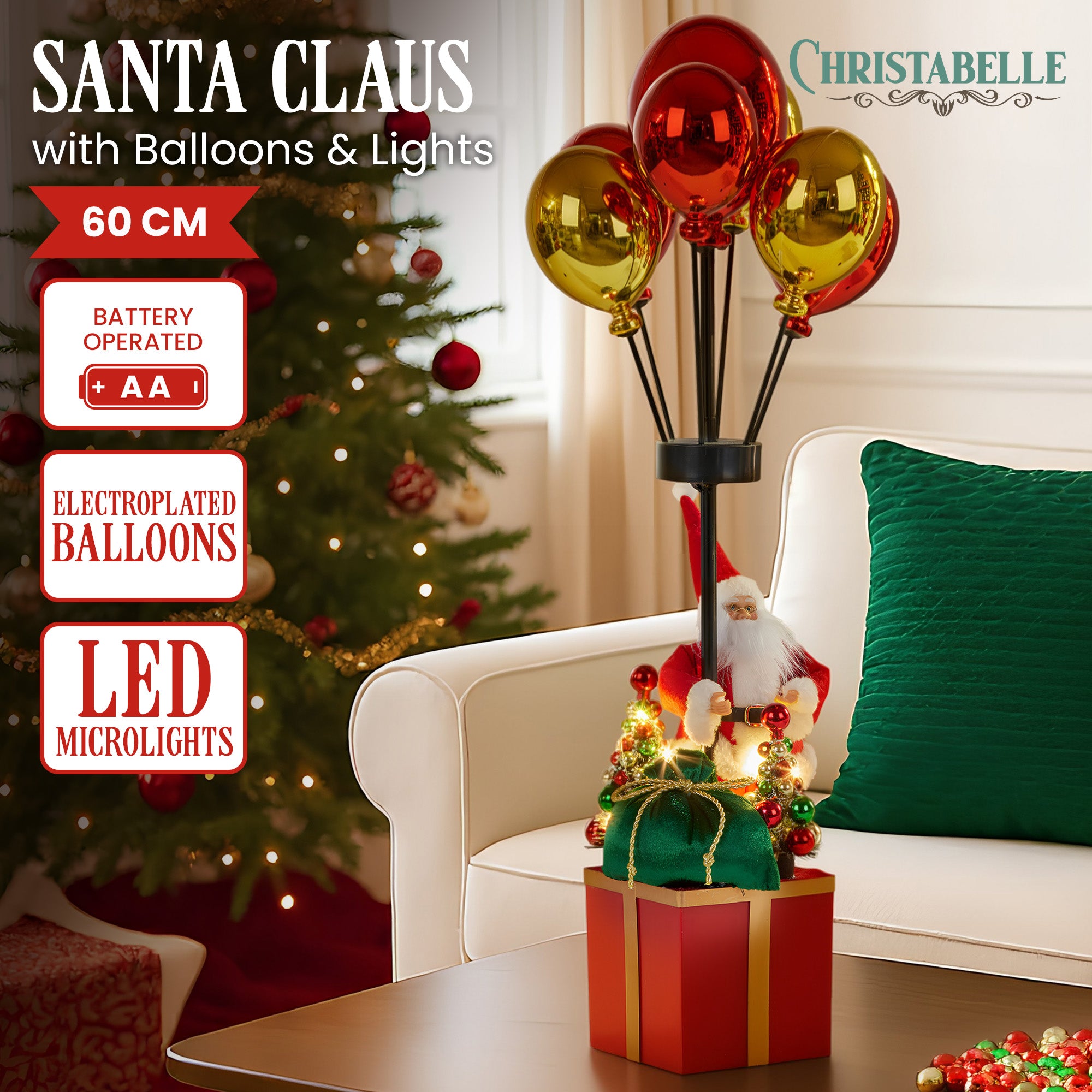 60CM LED Santa with Balloons Christmas Decoration