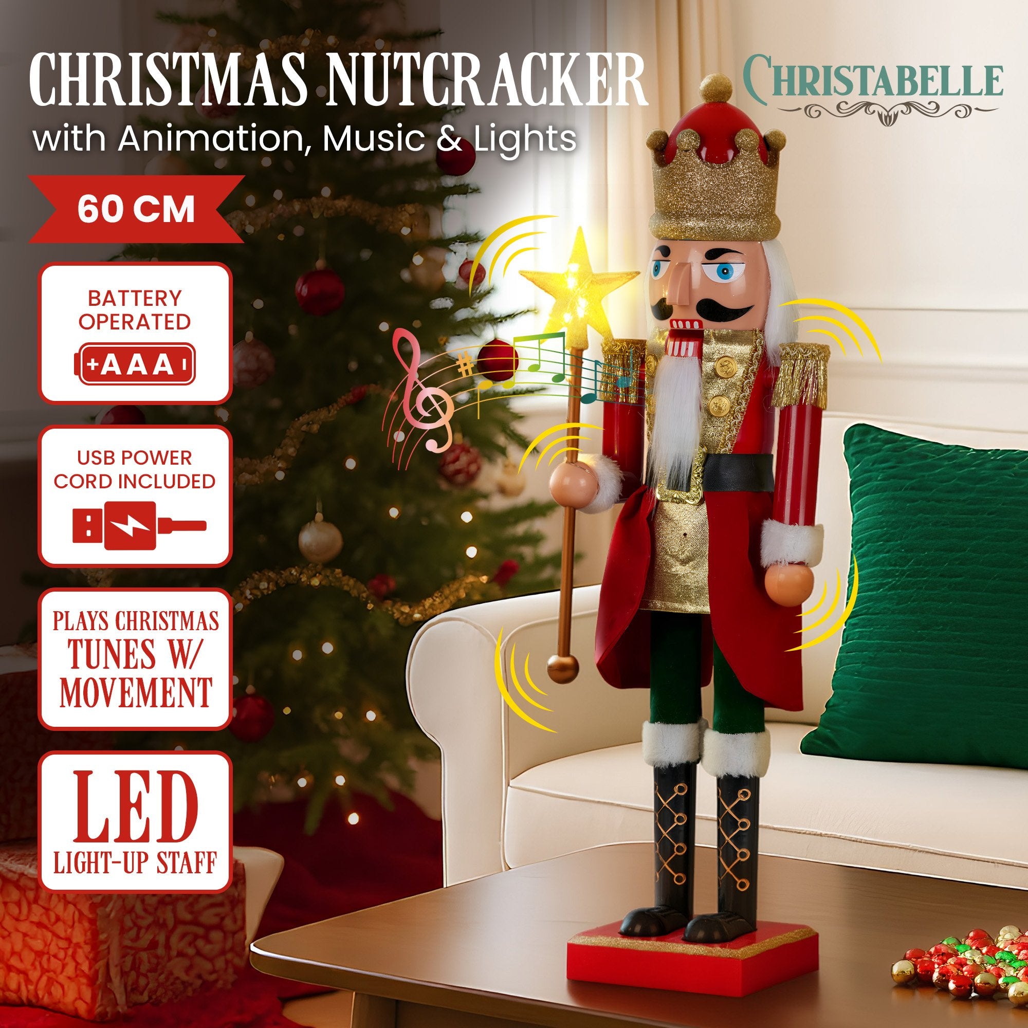 60CM Animated Musical Nutcracker with 5 LED Lights