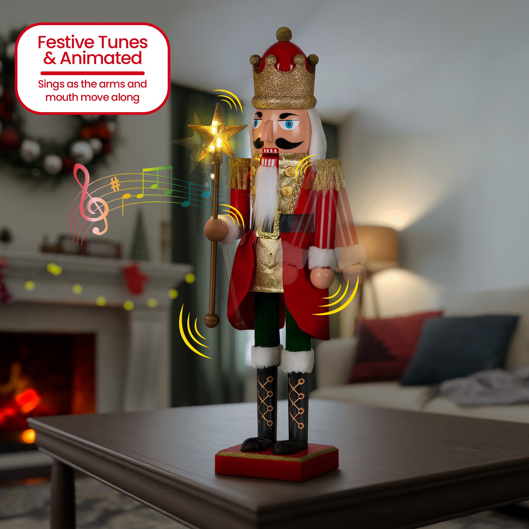 60cm Animated Musical Nutcracker Christmas Decoration – LED Staff