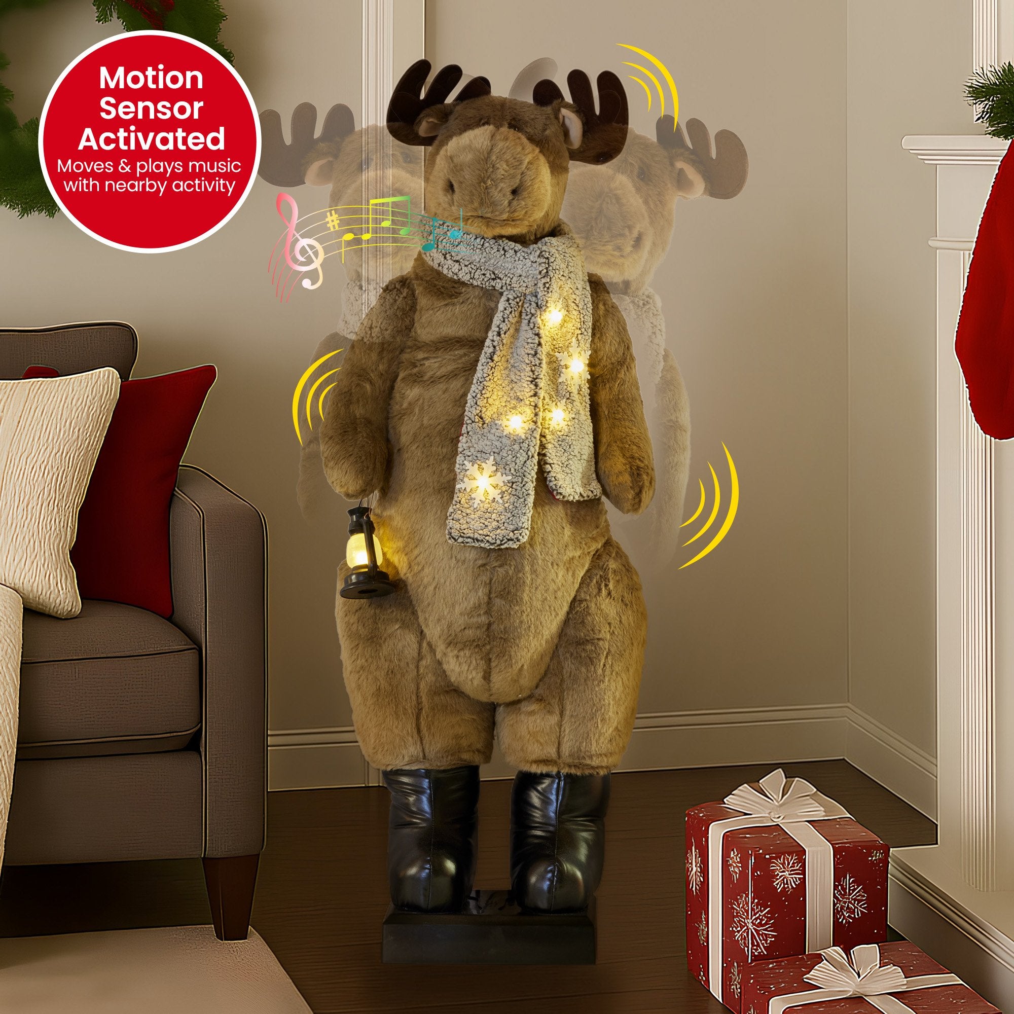 5FT Animated Musical Christmas Moose Decoration – LED Lantern
