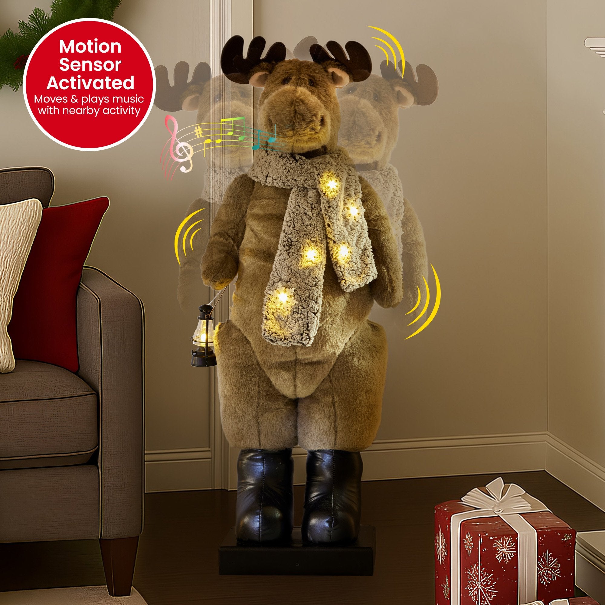110cm Animated Musical Christmas Moose Decoration – LED Lantern
