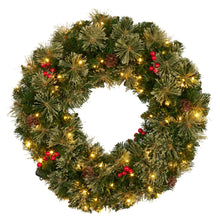 61CM Pre-Lit Christmas Wreath – 240 Tips, 60 LED Lights, Berries & Pine Cones