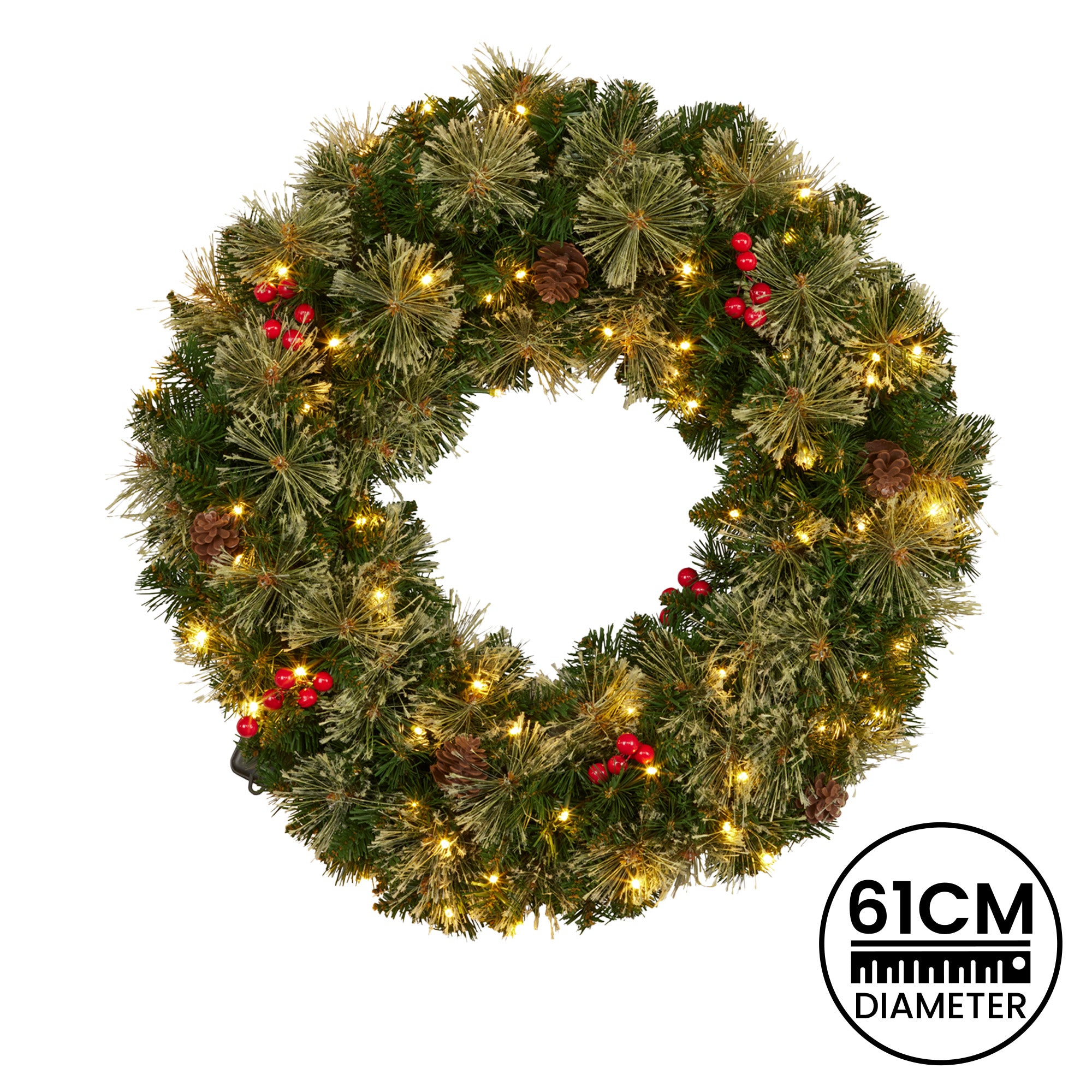 61CM Bristle Berry Christmas Wreath with 60 LED Lights