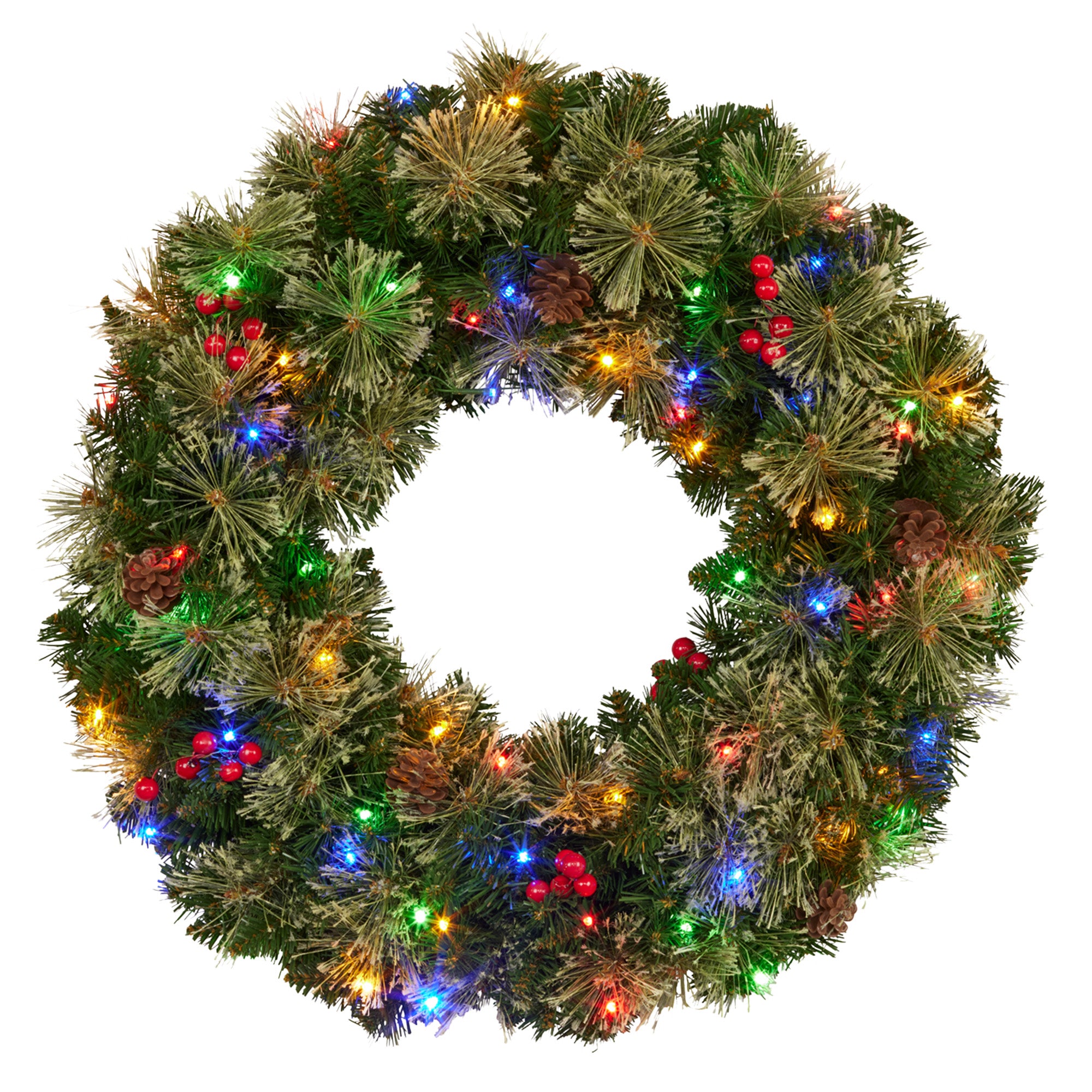 61CM Bristle Berry Christmas Wreath with 60 LED Lights