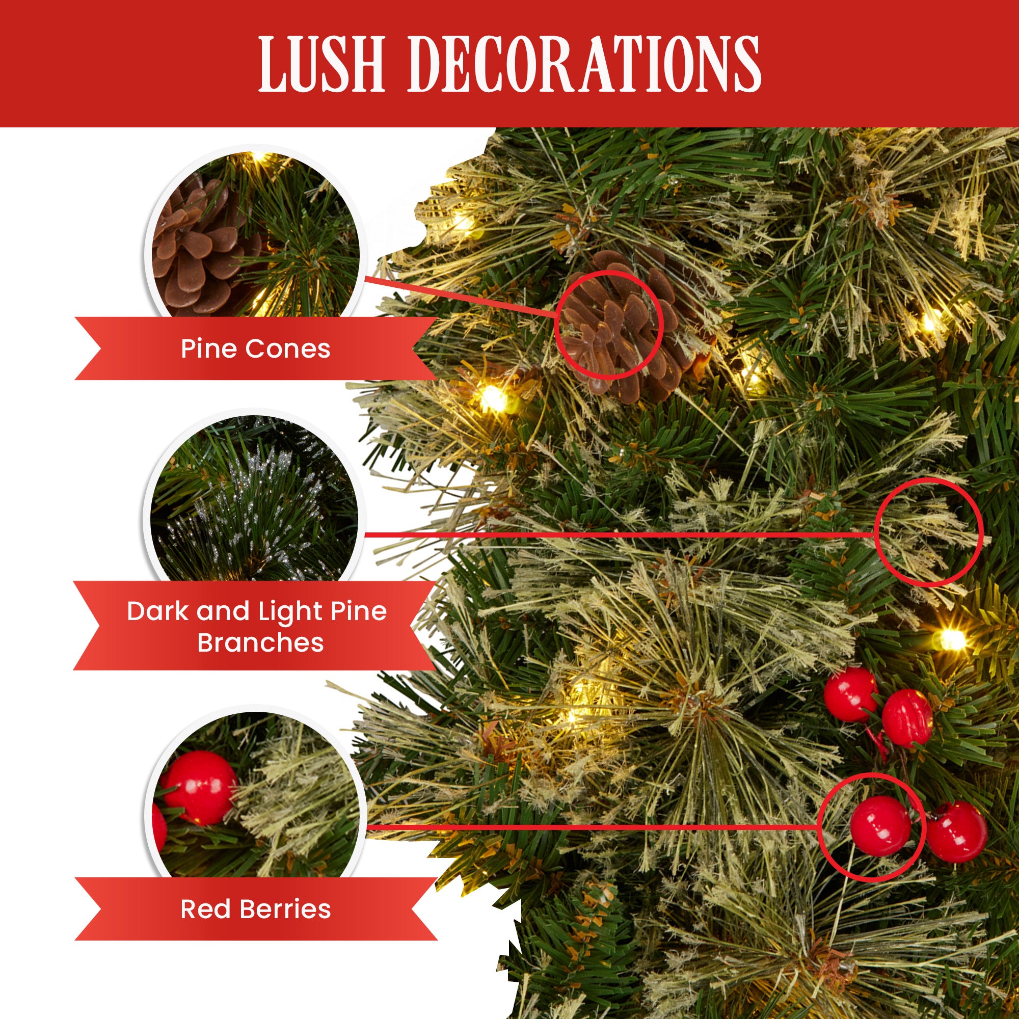 61CM Bristle Berry Christmas Wreath with 60 LED Lights