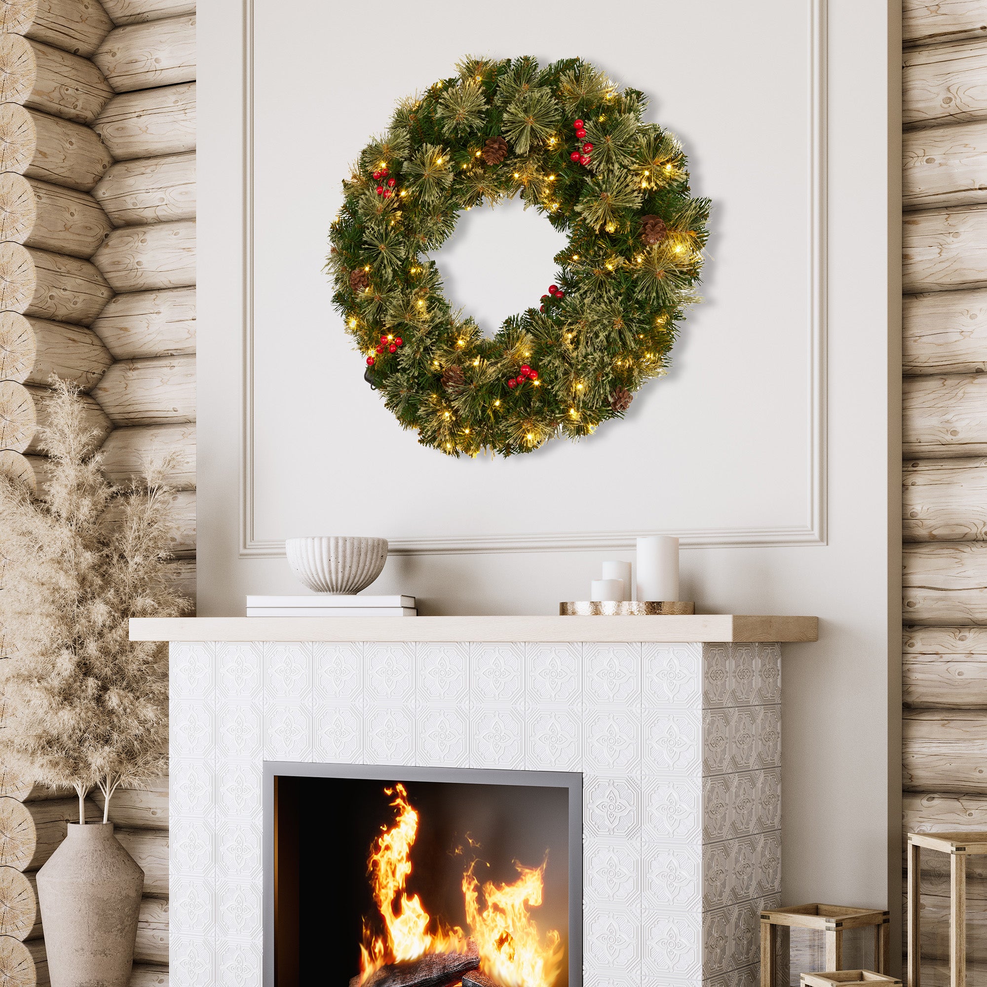 61CM Bristle Berry Christmas Wreath with 60 LED Lights