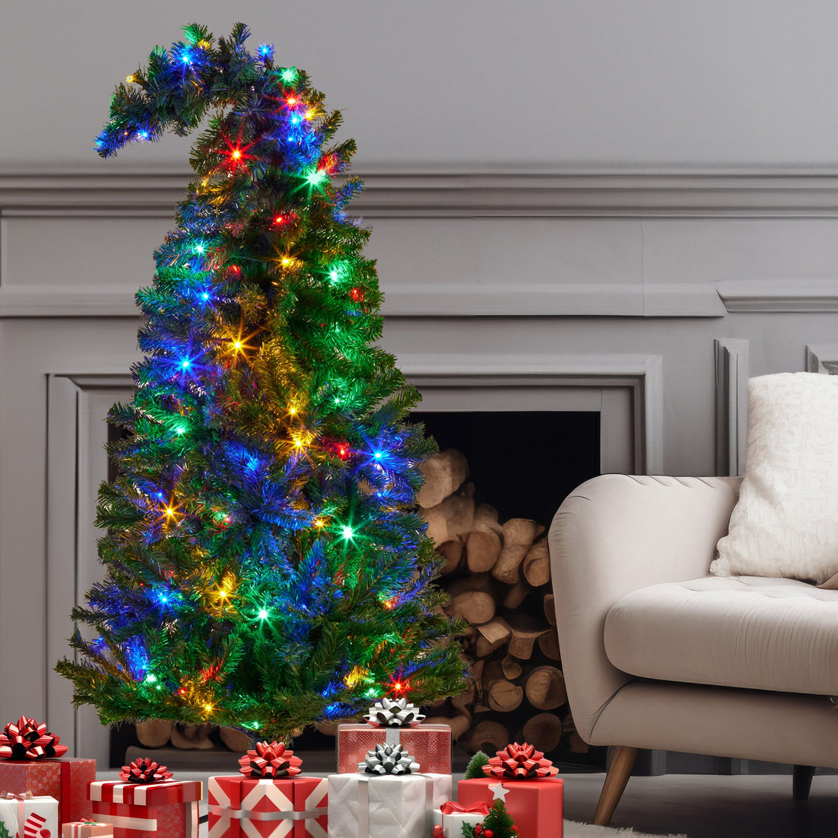 4FT Curved Christmas Tree – 550 Tips, 140 Multicolour LED Lights