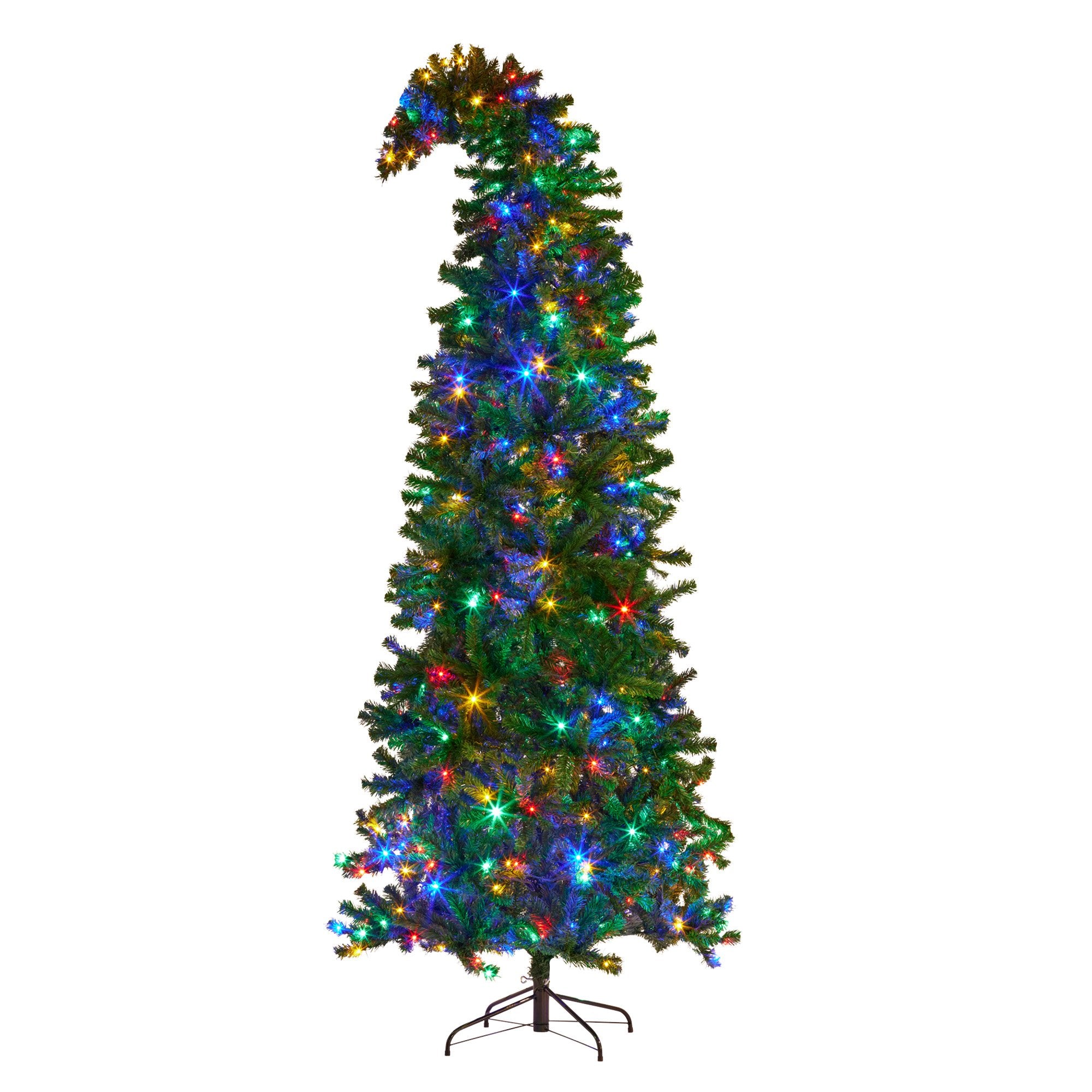 7.5FT Bad Santa Curved Pre-Lit Christmas Tree – 360 Multi-Colour LEDs
