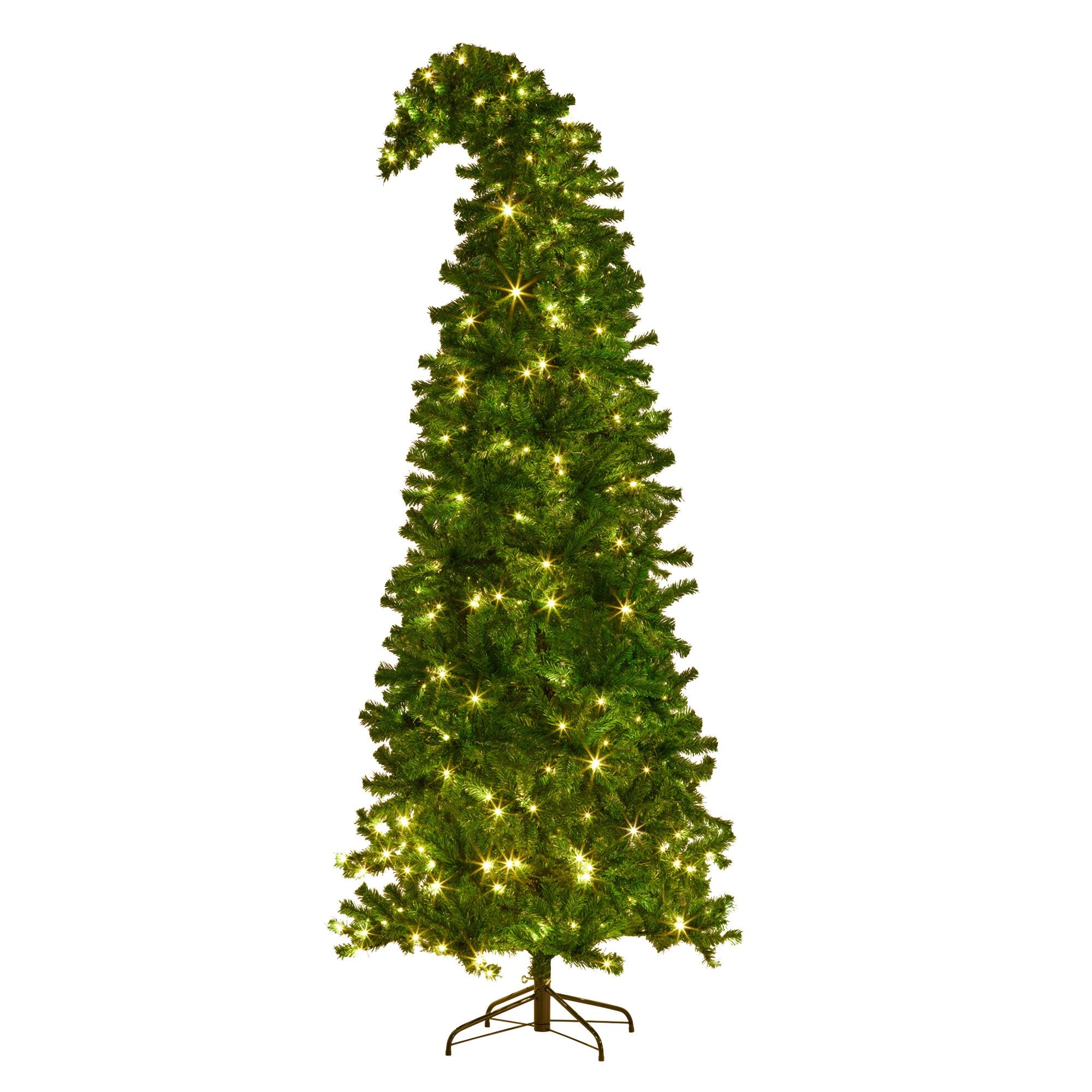 7.5FT Bad Santa Curved Pre-Lit Christmas Tree – 360 Multi-Colour LEDs