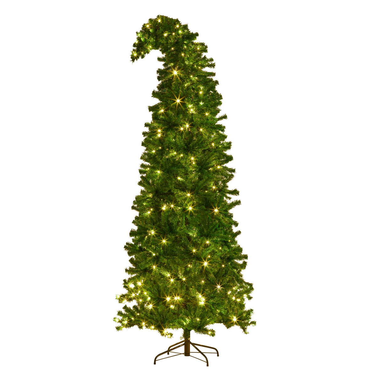 7.5FT Bad Santa Curved Pre-Lit Christmas Tree – 360 Multi-Colour LEDs