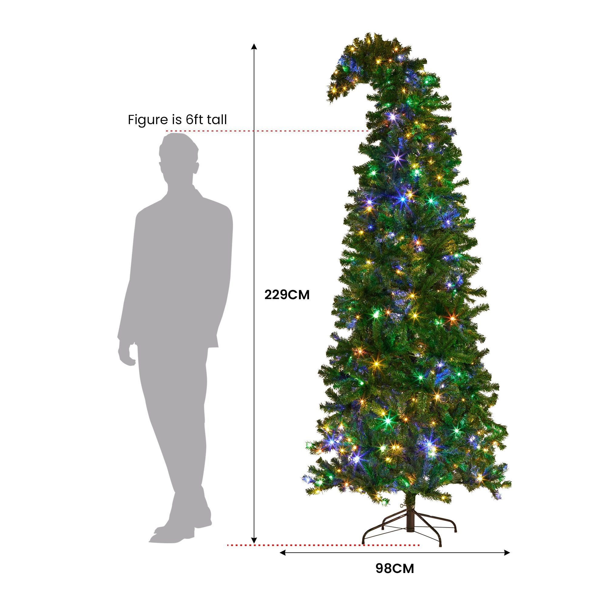 7.5FT Bad Santa Curved Pre-Lit Christmas Tree – 360 Multi-Colour LEDs