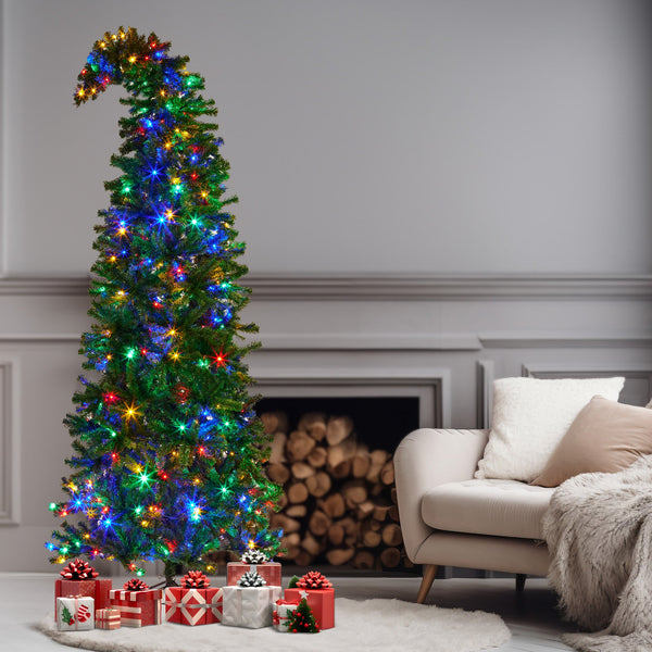 7.5FT Curved Pre-Lit Christmas Tree – 1240 Tips, 360 Multi-Colour LED Lights
