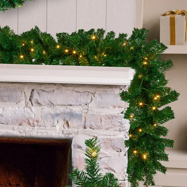2.7M Pre-Lit Christmas Garland – 80 Warm White LEDs