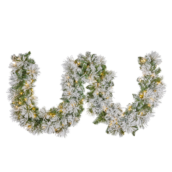 2.7M Snow-Flocked Christmas Garland with 100 LED Lights