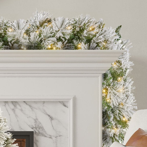 2.7M Pre-Lit Christmas Garland – Snow Flocked 100 Multi-Function LEDs