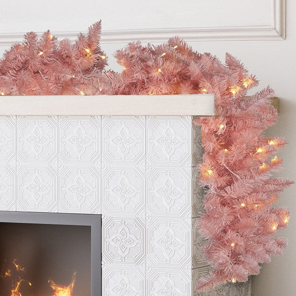 2.7M Pre-Lit Pink Christmas Garland – 100 LED Lights