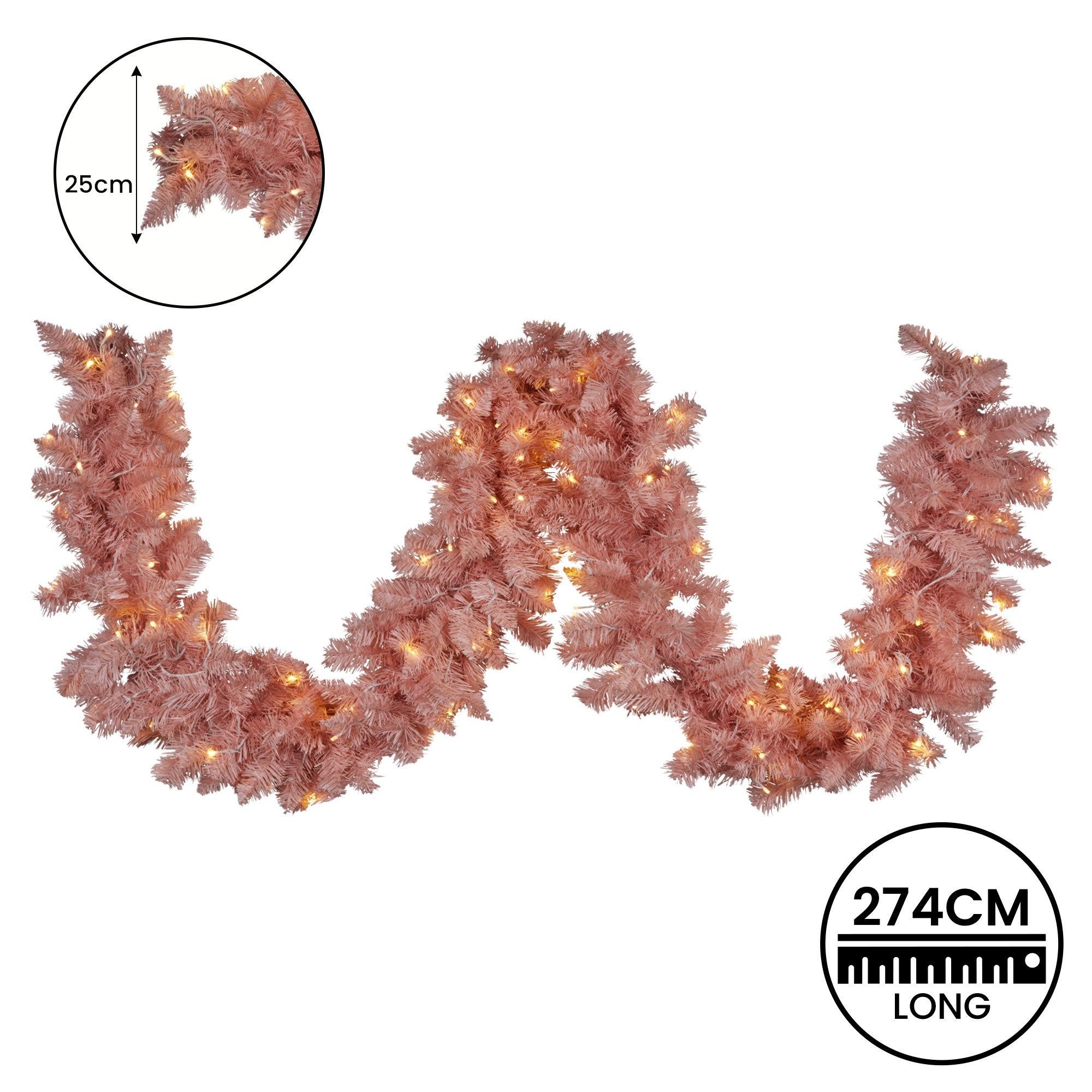 2.7M Pink Christmas Garland with 100 LED Lights