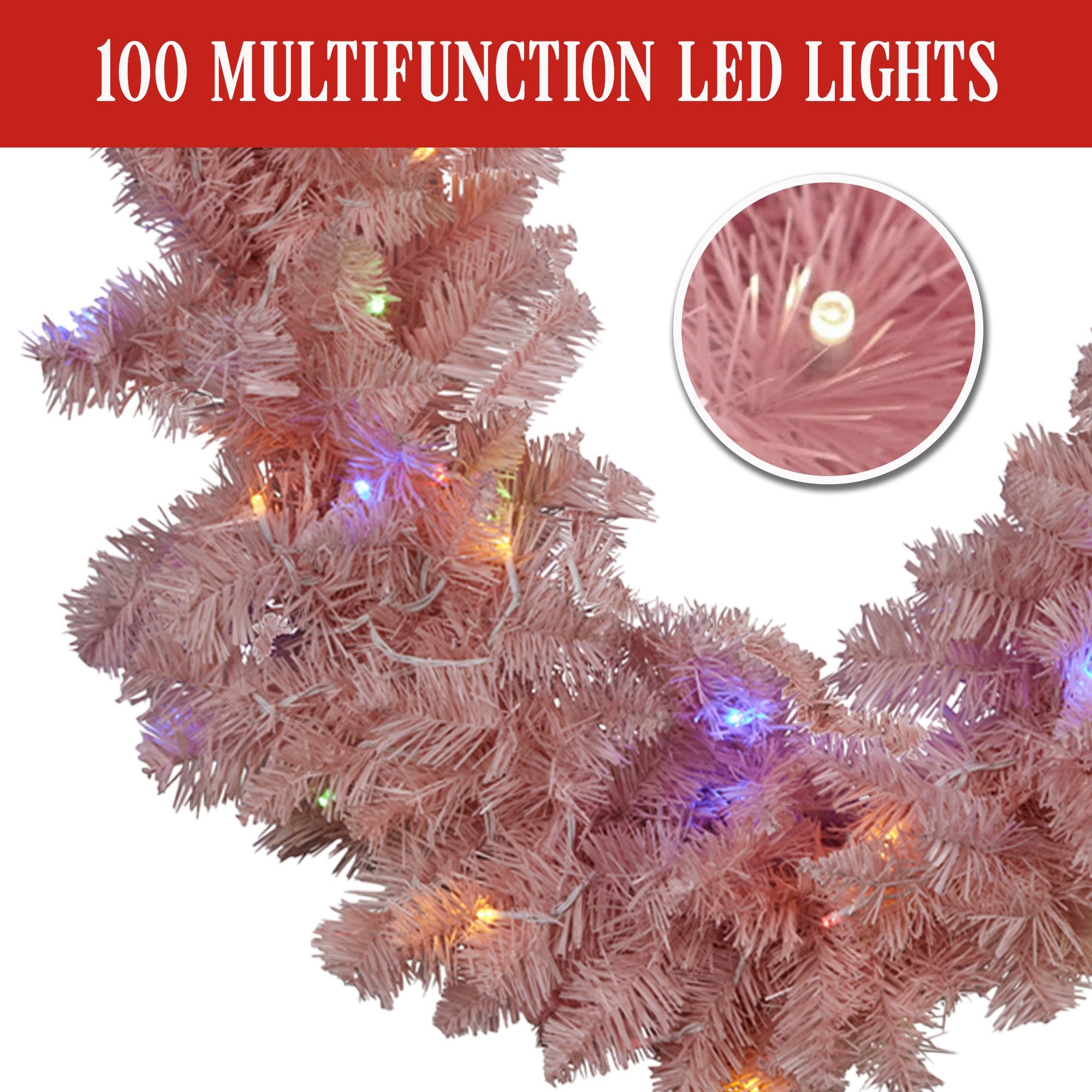 2.7M Pink Christmas Garland with 100 LED Lights