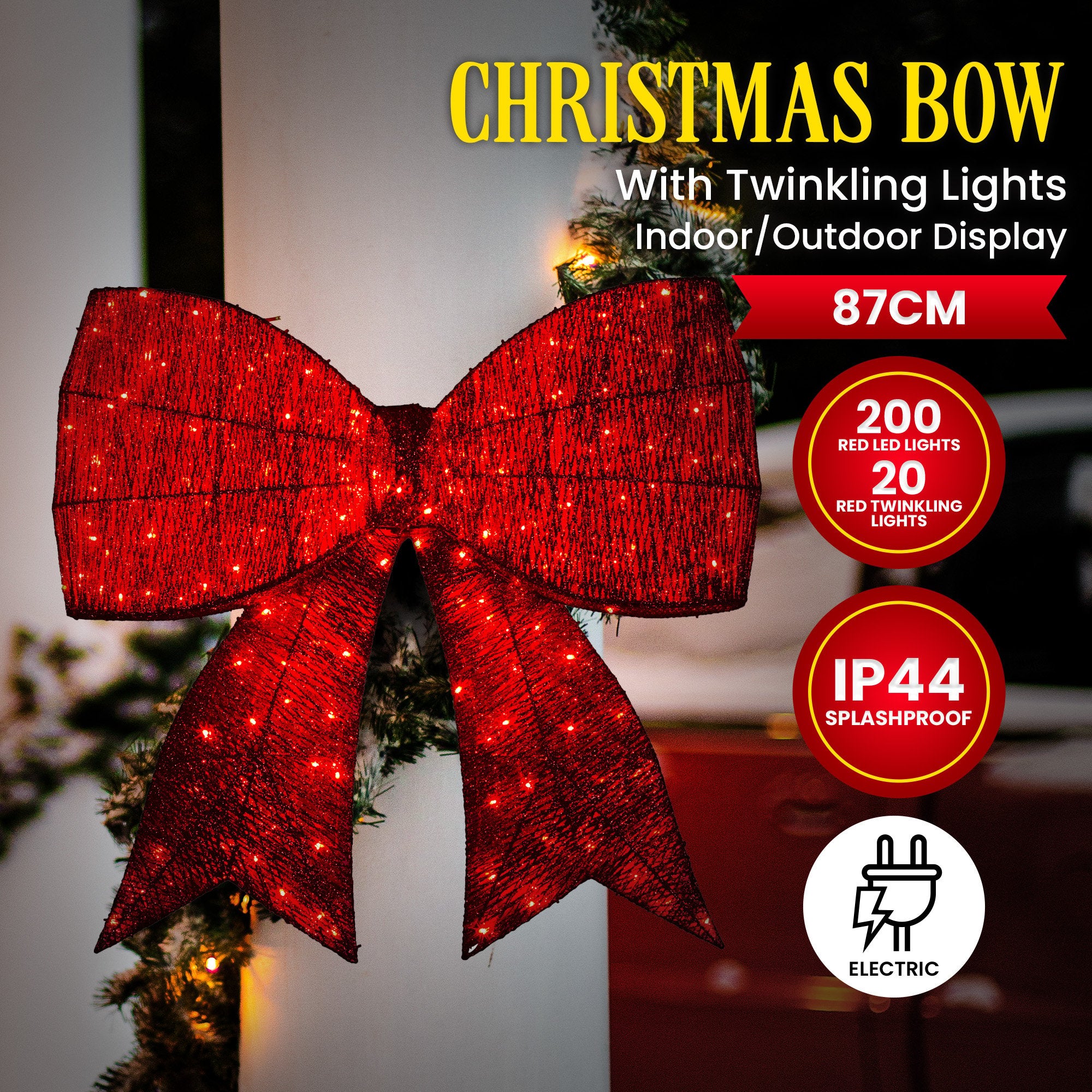 91CM Christmas Bow Motif Light Display – 220 Red LED Lights