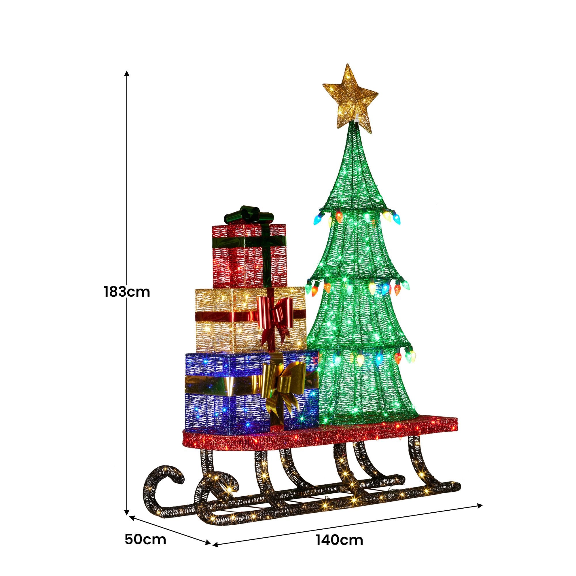 183CM Pre-Lit Christmas Sled Display with Tree & Presents