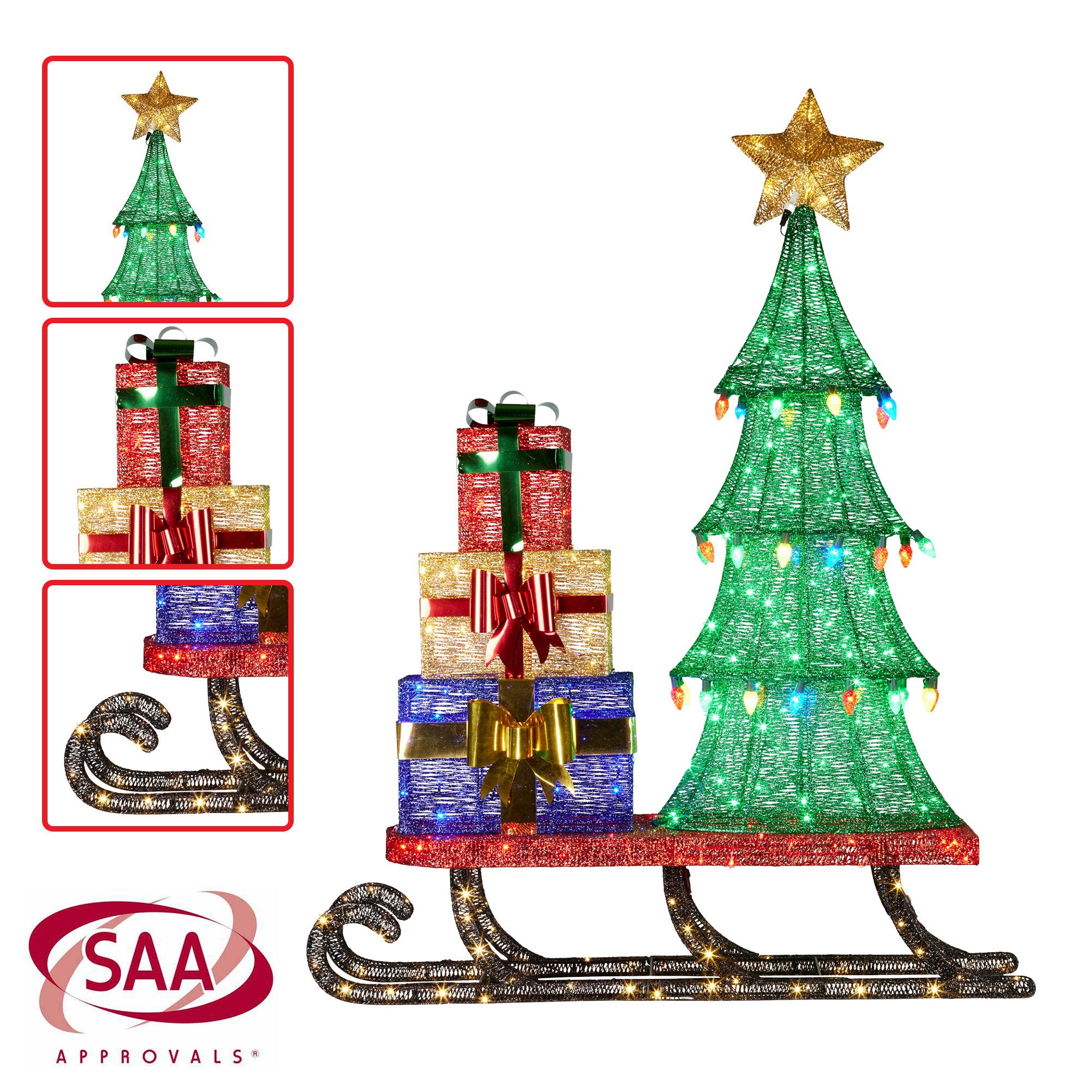 183CM Pre-Lit Christmas Sled Display with Tree & Presents