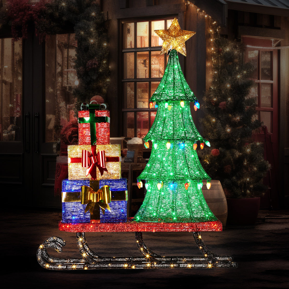 1.83M Sleigh Motif Light with Tree & Presents – 334 LEDs