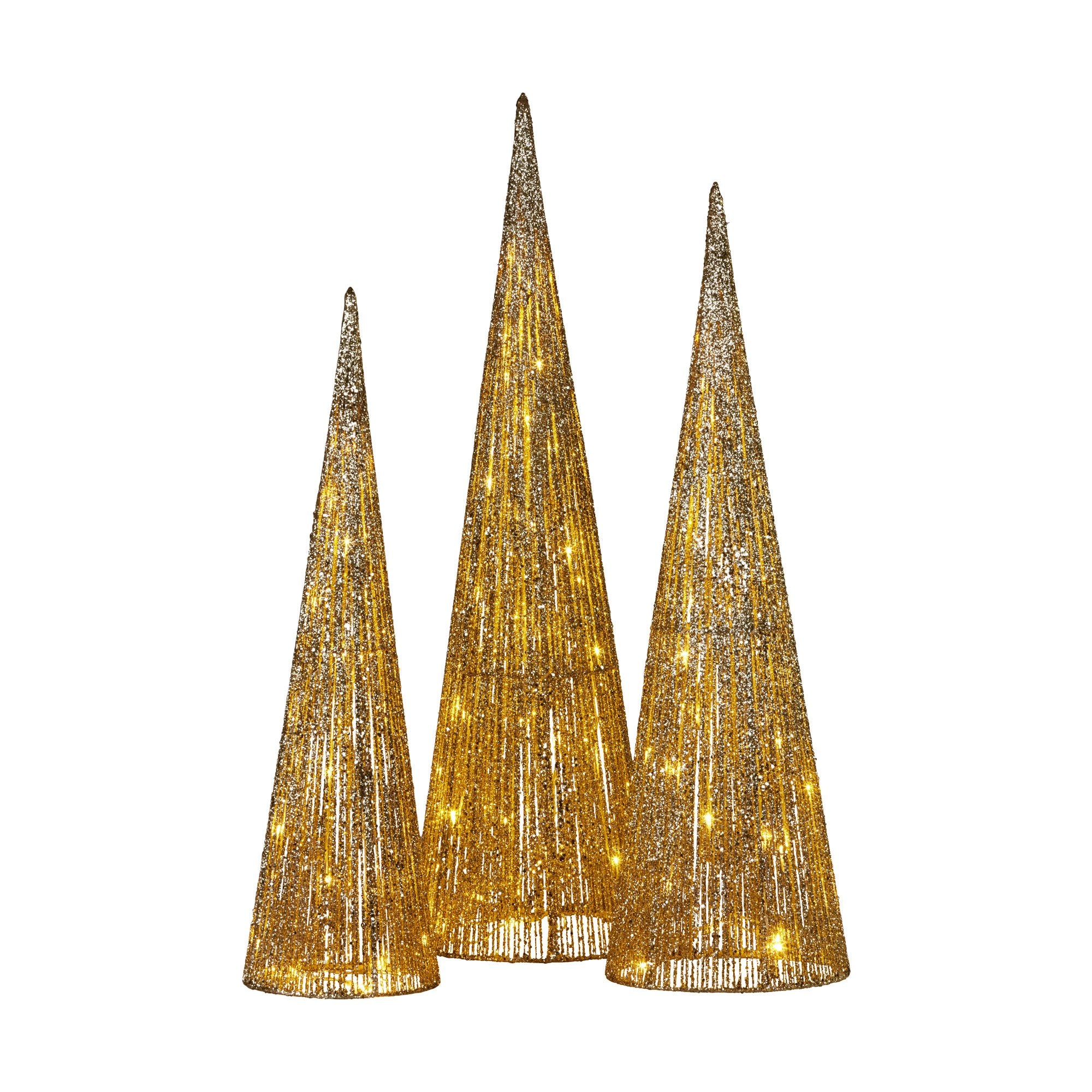 3 Piece LED Cone Christmas Tree Set – 90cm 80cm 70cm Warm White