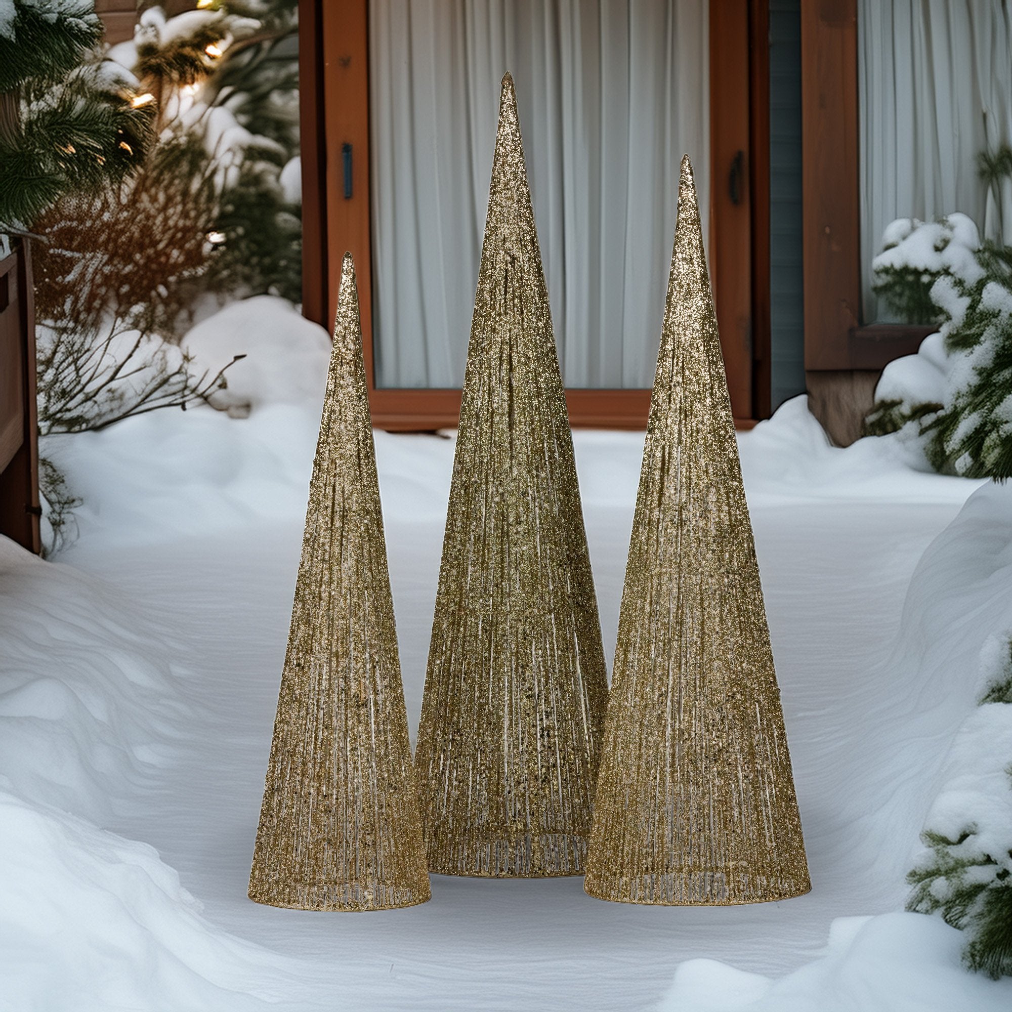 3 Piece LED Cone Christmas Tree Set – 90cm 80cm 70cm Warm White