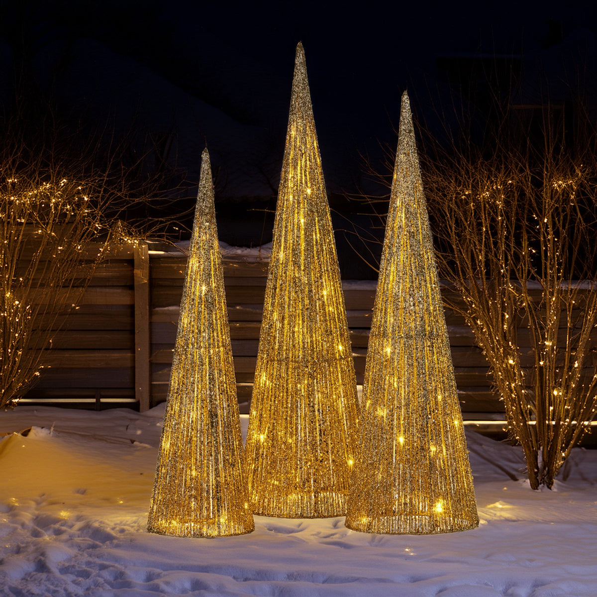 3 Piece LED Cone Christmas Tree Set – 90cm 80cm 70cm Warm White