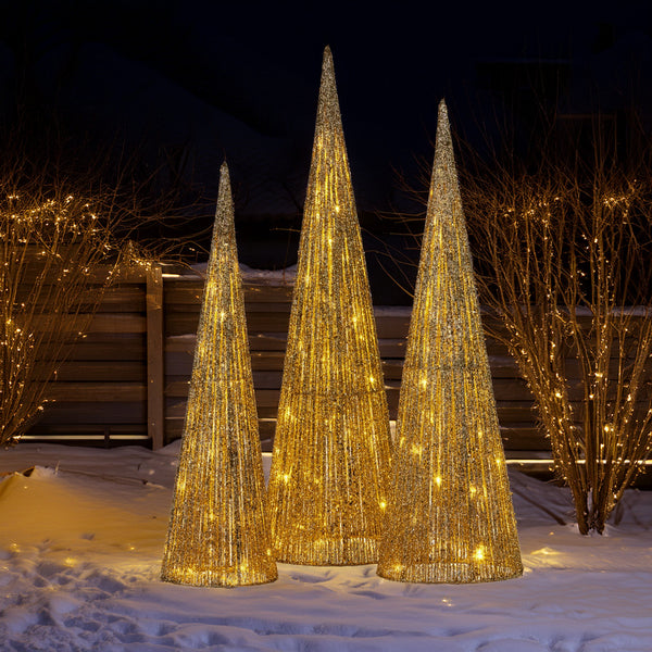 3 Piece LED Cone Christmas Tree Set – 90cm 80cm 70cm Warm White