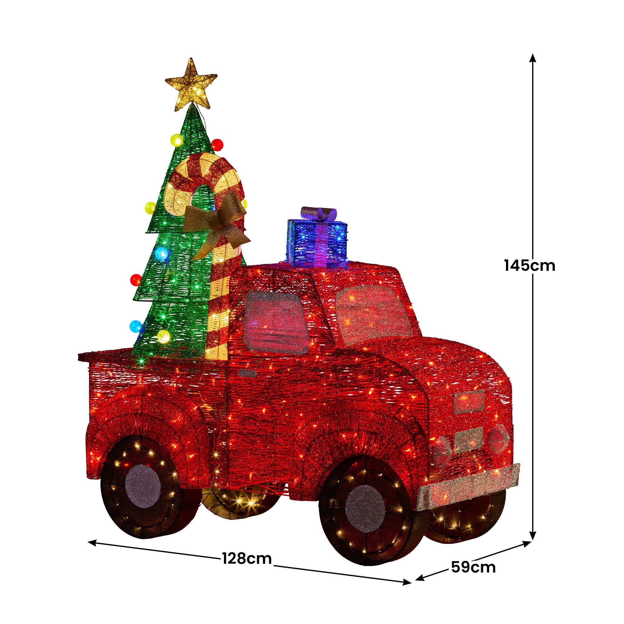 145cm LED Christmas Tree Truck Decoration – 380 Multi Colour Lights