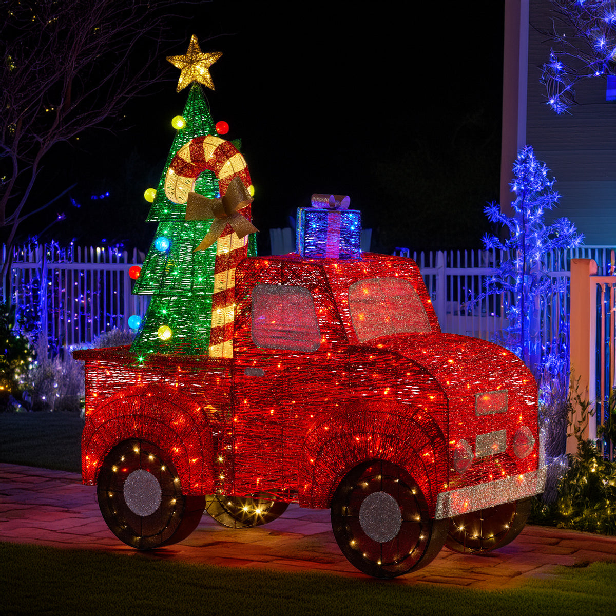 145cm LED Christmas Tree Truck Decoration – 380 Multi Colour Lights