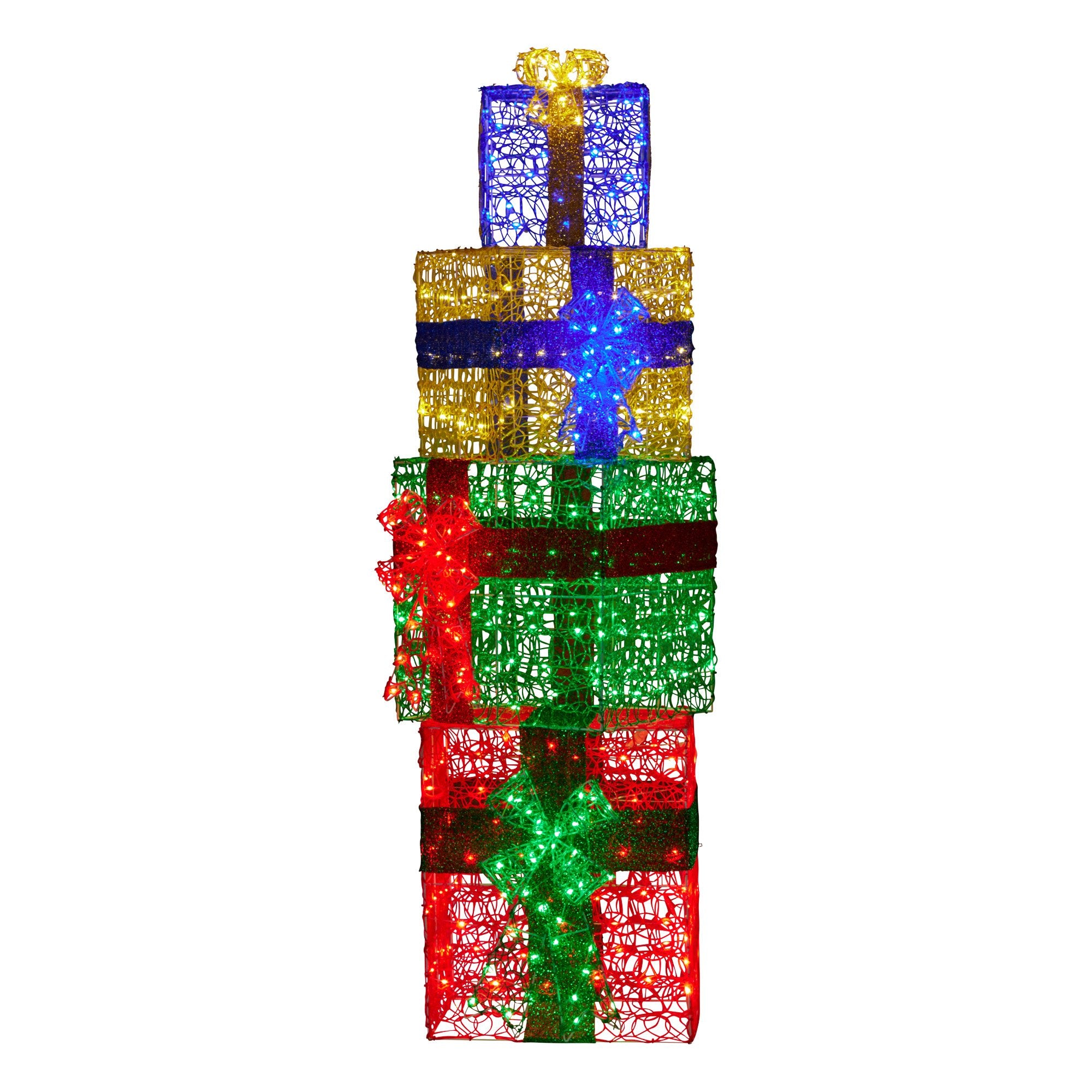 190cm LED Gift Box Stack Christmas Decoration – 390 Multi Colour Lights