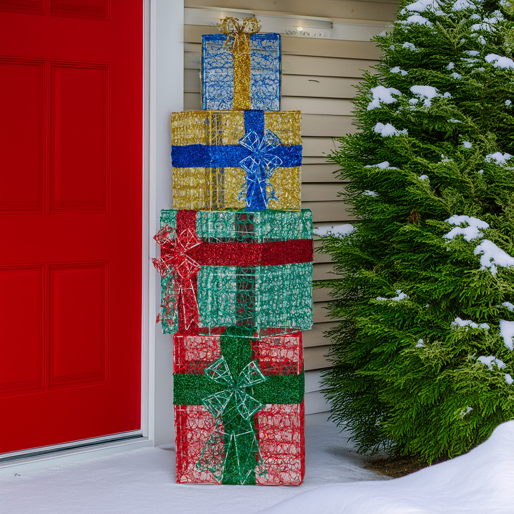 190cm LED Gift Box Stack Christmas Decoration – 390 Multi Colour Lights