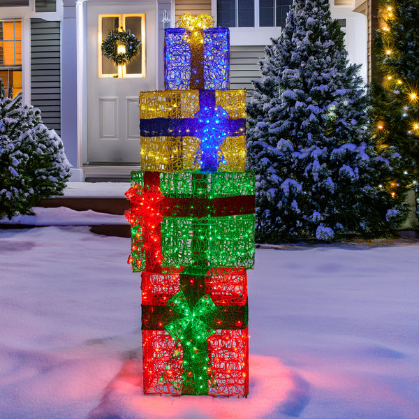 190cm LED Gift Box Stack Christmas Decoration – 390 Multi Colour Lights